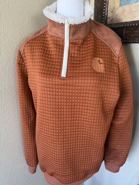 Carhartt Women's Midweight 1/4 Zip Fleece Pullover Sherpa Lined Collar Rust XXL